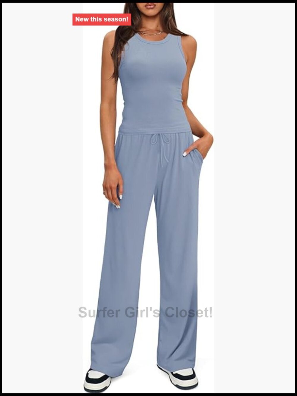 Women's 2 Piece Lounge Set Sleeveless Tank Top Wide Leg Pants Tracksuit